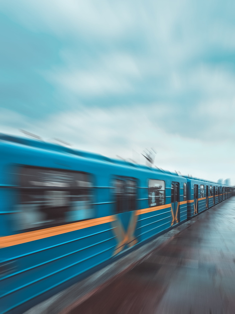 passenger train, corridor, speed, train track, arrival, kyiv, railroad station, outdoors, land vehicle, blue, winter, rail transportation, terminal, incidental people