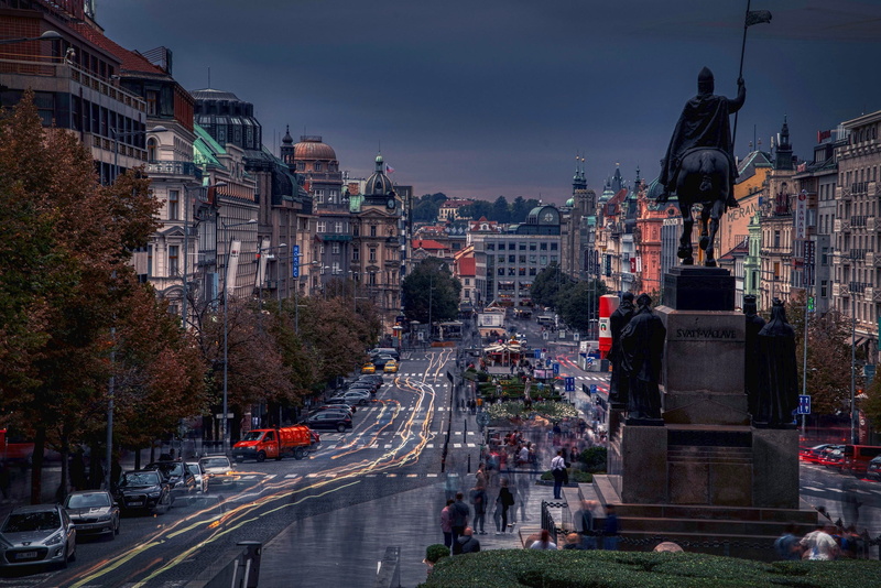 Avenue, building, Czech Republic, Prague, Statue of Saint Wenceslas, St. Wenceslas Monument, street, 1080P, machine, home, Wenceslas Square, monument