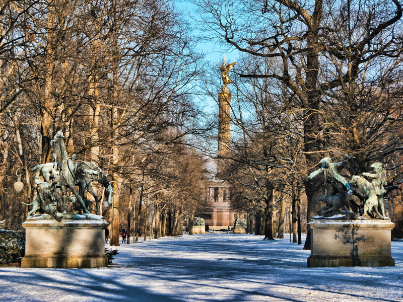 plant, sculpture, winter, memorial, outdoors, architecture, tiergarten, park, nature, art and craft, statue, snowy, urban Scene, day, human representation