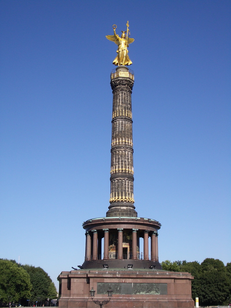 outdoors, sculpture, human representation, architectural column, blue, travel, places of interest, germany, tall - high, built structure, capital, travel destinations