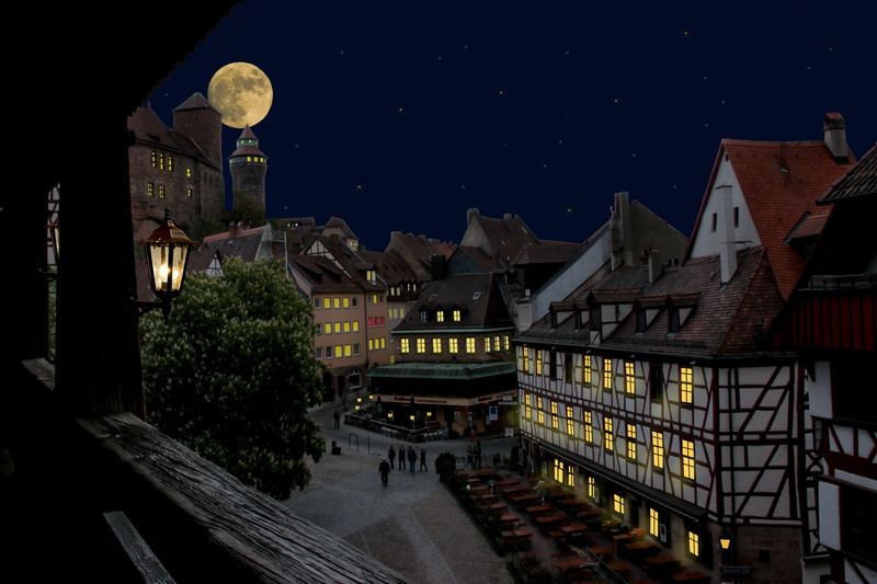 built structure, nature, town, city, moonlight, building, star - space, astronomy, outdoors, belief, romantic, middle ages, lights, castle, space, moon