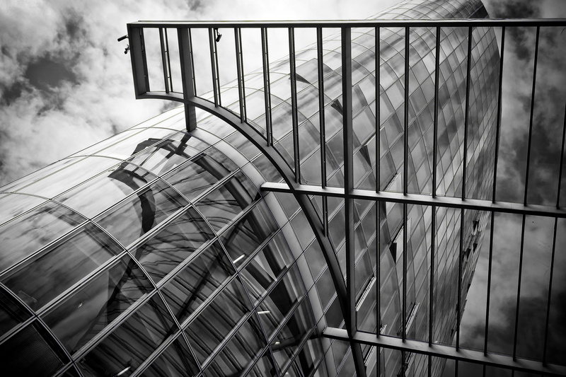 built structure, no people, glass front, mirroring, white, railing, metal, structure, modern architecture, shape, close-up, town center, staircase, illuminated