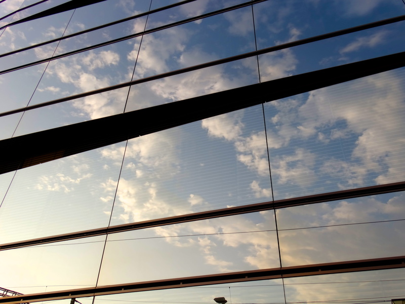 structure, backgrounds, low angle view, sky, glass front, built structure, facade, cloud - sky, glass - material, blue, day, metal, transparent, modern