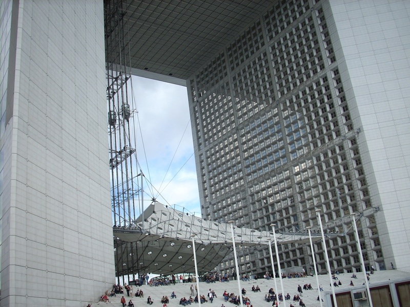 construction, city, paris, la defense, office building exterior, arts culture and entertainment, symbol, otto von speckelsen, group of people, arch, crowd