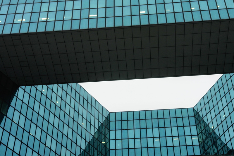 skyscraper, directly below, building, glass, office buildings, architecture, angle, modern, glass - material, city, france, pattern, la, la defense, la défense