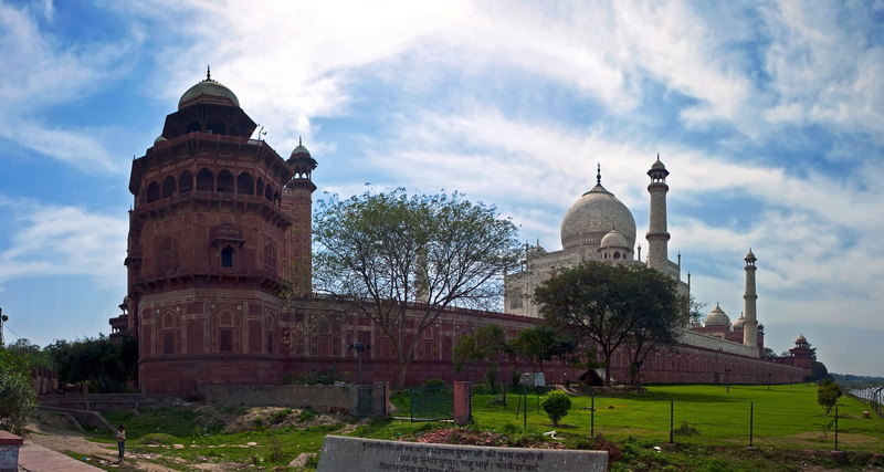 place, ancient civilization, culture, vacation, belief, tower, wall, taj mahal, cloud - sky, panorama, history, sky, landmark, tree, water, 4K, travel