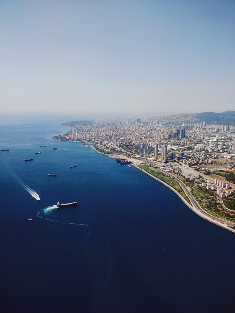 daytime, transportation, skyscraper, water, photo, landscape, turkey, istanbul, 4K, built structure, plane, sea, building, travel, architecture, office building exterior