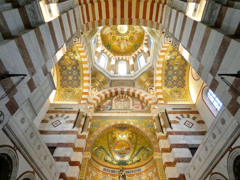 4K, place of worship, marseille, travel destinations, tourism, belief, good parent, ornate, ceiling, choir, mosaic, architectural column, church, art and craft