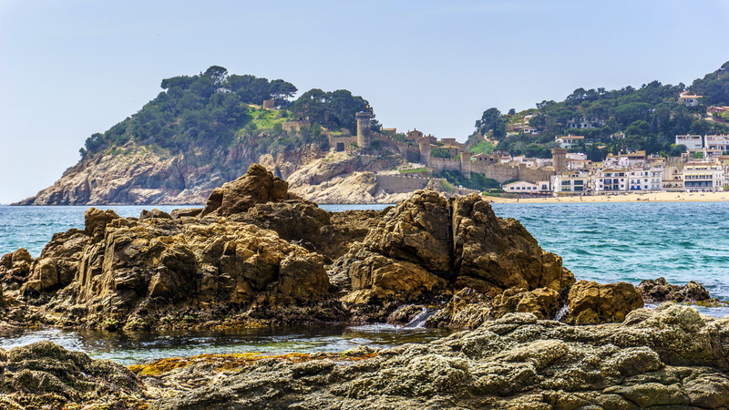 scenics - nature, beach, ocean, sea, summer, body of water, rocky coastline, clear sky, coastline, tourism, land, rock, tossa de mar, panoramic, travel destinations