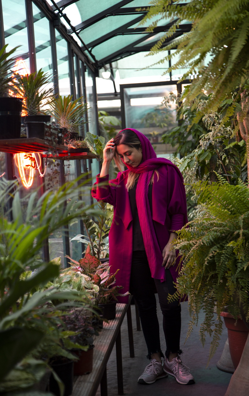 flower, adult, blossom, shoe, arbour, inside, coat, full length, plant, smiling, outdoors, young women, day, tree, looking at camera, women, vegetation