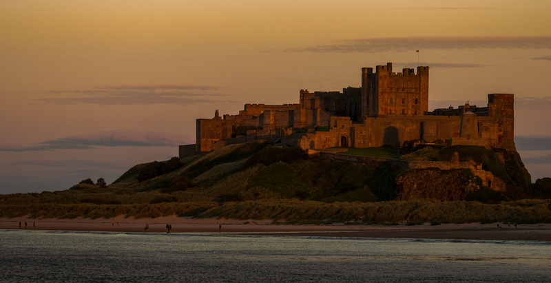 human, cloud - sky, fort, 4K, promontory, building, land, tower, romantic sky, no people, bamburgh castle, city, sunset, bay, english castle, nature, sky