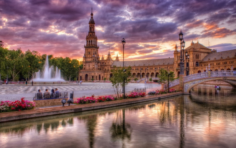 1080P, Architecture, Royal Alcazar Palace, Building, HDR, People, Spain, Seville, Man Made, Palaces, Palace
