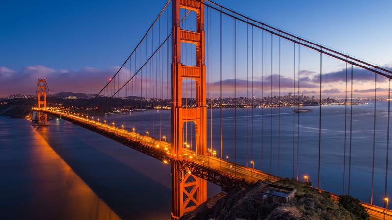 illuminated, house, built structure, suspension bridge, architecture, travel, 1080P, red, nature, transportation, bridge - man made structure, skyscraper