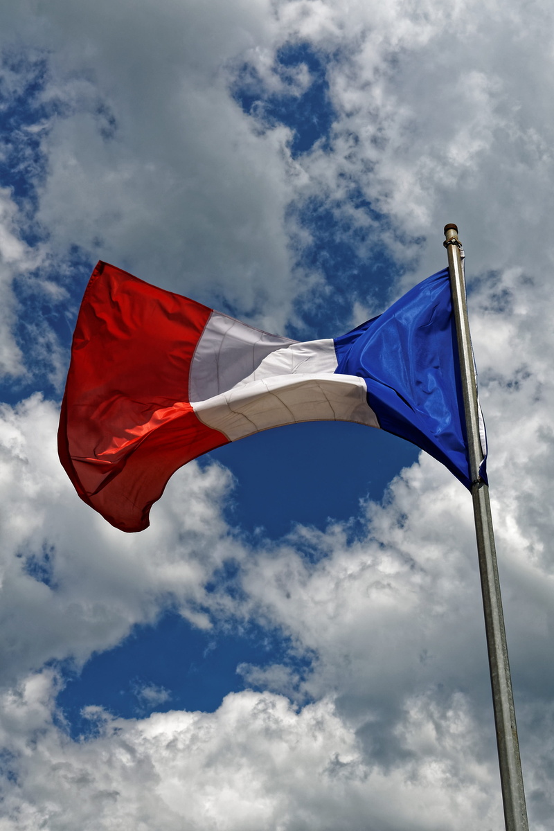 red, france, blue, waving, environment, national icon, pole, national colours, day, pride, sky, cloud - sky, wind, outdoors, flag, france flag, 4K, low angle view
