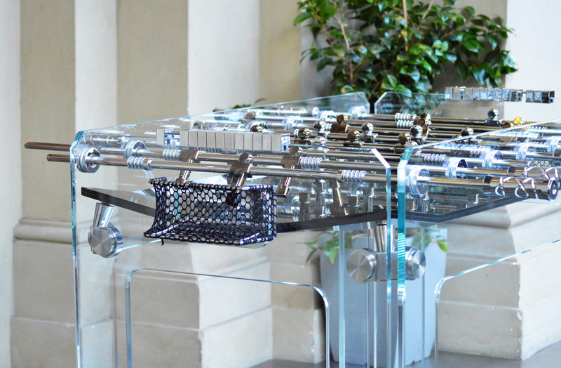 day, table, metal, beautiful, nature, order, silver colored, game, table football, focus on foreground, clean, container, wall - building feature, group of objects