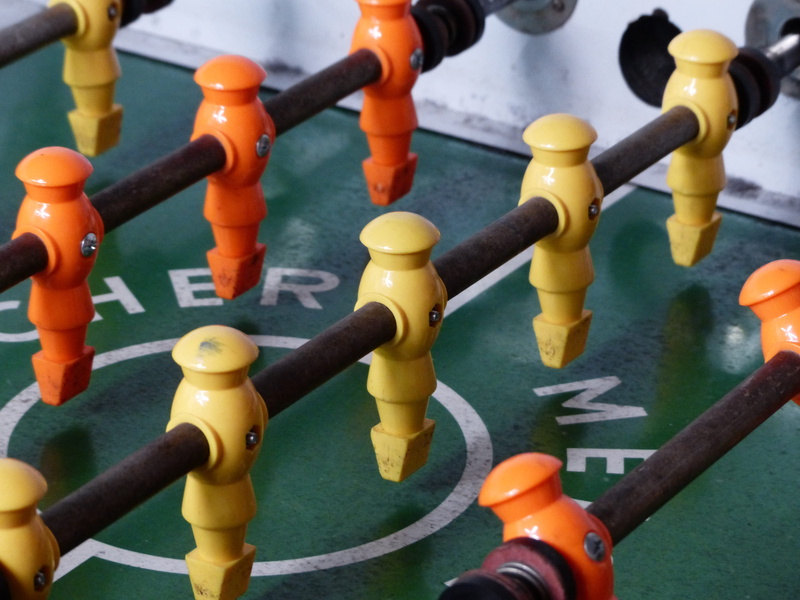 pipe - tube, control, sport, figurine, high angle view, table, game device, Sport, close-up, 4K, foosball table, wuzzler, art and craft, metal, relaxation