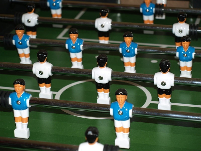 figurine, 2K, football, competitive Sport, teamwork, table, green, human representation, blue, high angle view, rotating handle bars, relaxation, leisure Games