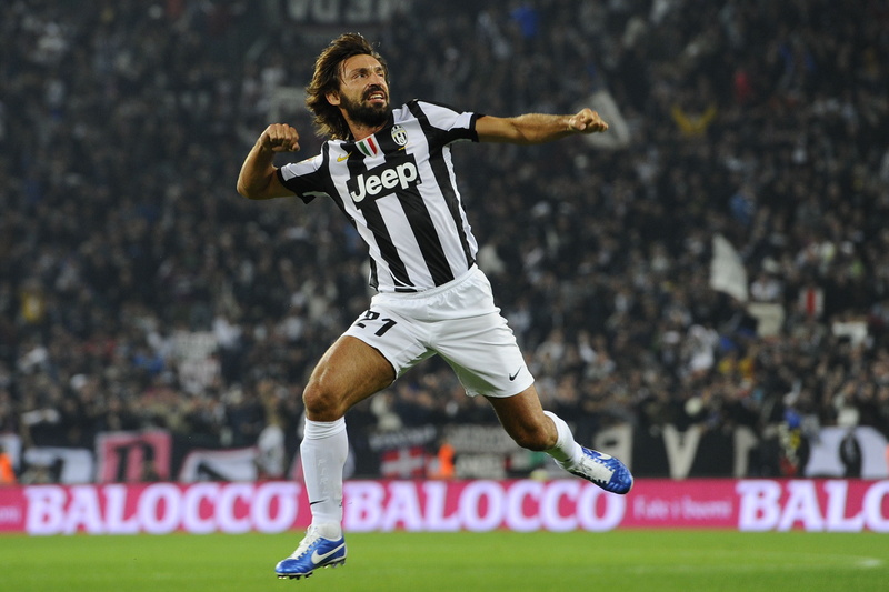 football, full length, Pirlo, athlete, competitive sport, one person, competition, adult, stadium, young adult, crowd, mid-air, sports clothing, clothing