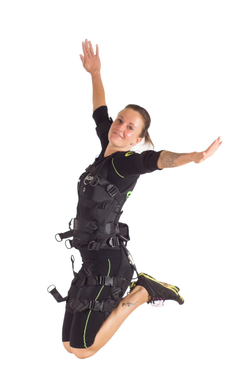 excitement, woman, 4K, casual clothing, wireless ems, workout, young women, cut out, aq8, front view, full length, happiness, studio shot, ems, body, fit
