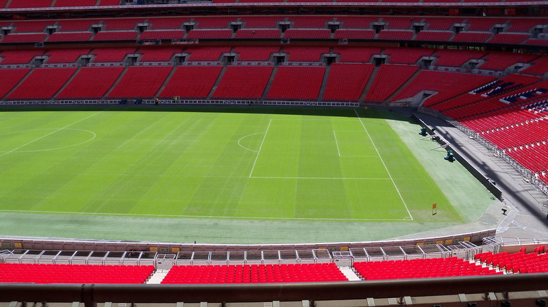 wembley, seat, stadium, 2K, no people, grass, green, field, absence, soccer, day, red, match - sport, bleachers, football, team sport, high angle view