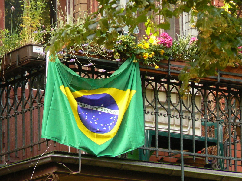 no people, patriotism, built structure, architecture, brazil, plant, national icon, building exterior, balcony, pride, flag, hanging, outdoors, symbol