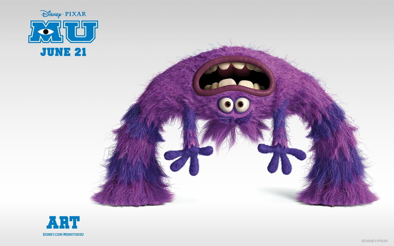 1080P, Monsters University, message, no people, western script, one animal, sign, humor, representation, studio shot, blue, pink color, clothing, Art (Monsters University)