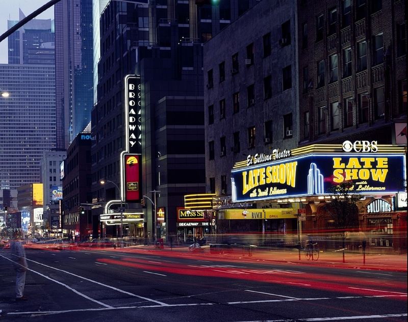 new york, no people, city street, cityscape, lights, nyc, night, city life, business, ed sullivan, text, manhattan, buildings, 1080P, marquee, outdoors