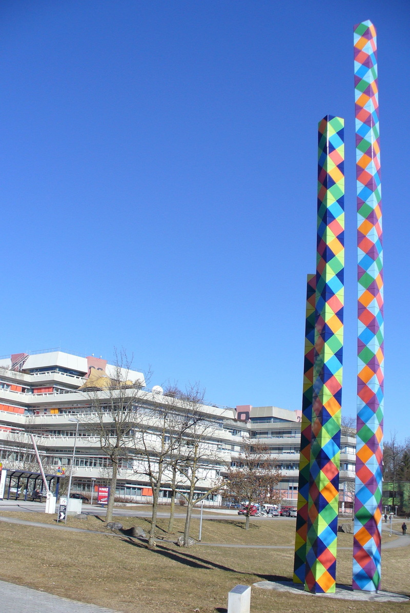 2K, multi colored, copy space, bare tree, skyscraper, built structure, Uni, architecture, tree, no people, tower, art and craft, nature, clear sky, travel destinations