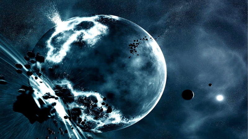 galaxy, moon, baam, universe, 1080P, boom, blue, meteorite