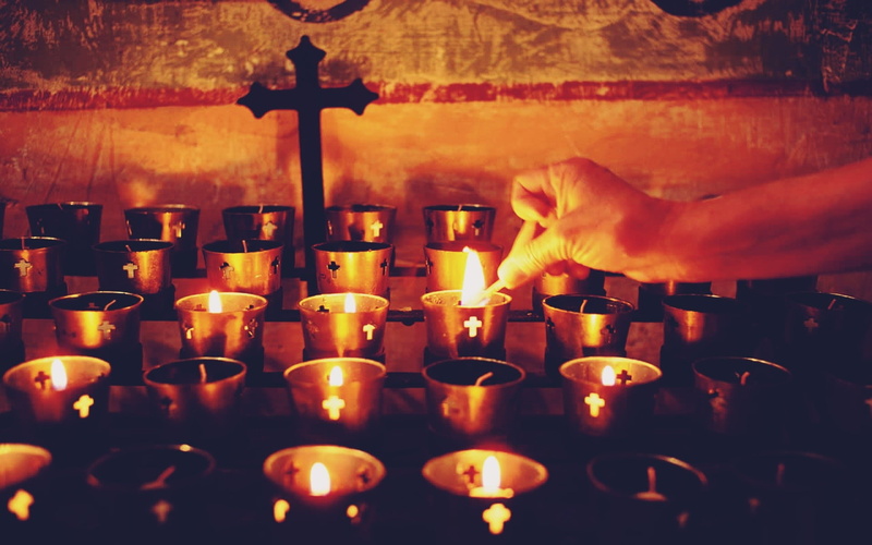 fire - natural phenomenon, flame, cross, Christianity, 1080P, place of worship, human body part, real people, illuminated, unrecognizable person, religion