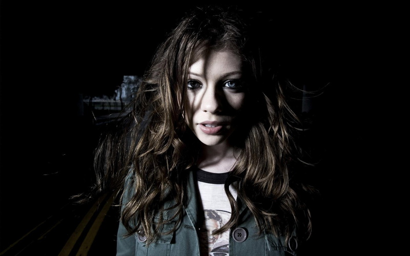 young adult, hair, long hair, smiling, leather, teenager, Dawn Summers, 1080P, headshot, Gothic, Buffy the Vampire Slayer, actress, black background, portrait