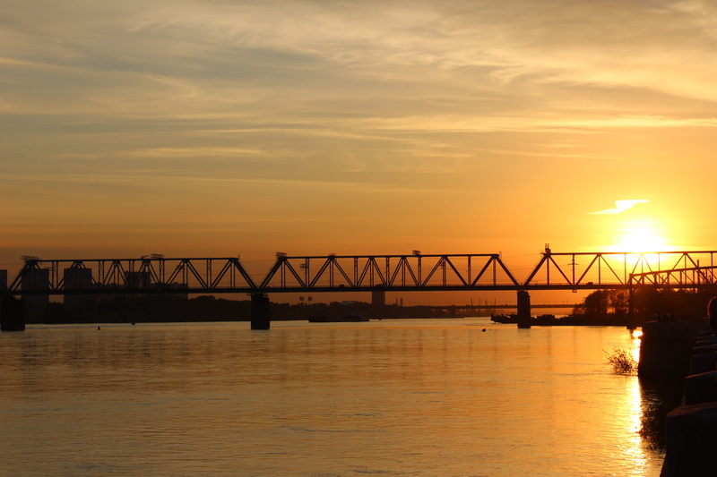 silhouette, transportation, sky, nature, architecture, waterfront, twilight, novosibirsk, sunset, engineering, outdoors, built structure, connection, river