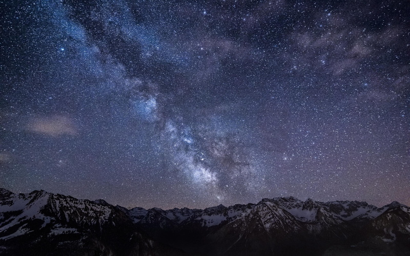 sky, mountains, way, bavaria, milky way, night, germany, stars, 2K, milky