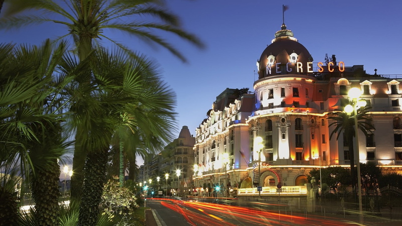 tropical climate, nizza, building Exterior, travel, tower, france, hotel, cityscape, town, cultures, tree, dusk, city, building, urban Scene, no people