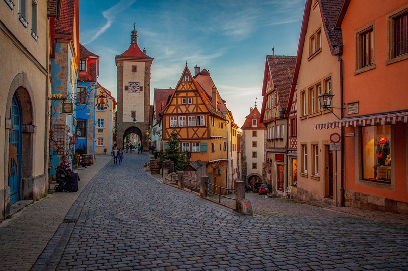 Bavaria, Gate Caballer, home, Plönlein, 4K, Germany, bridge, area, Bayern, Square Plonlein, street, building, Castle Garden Gate, tower, Rothenburg