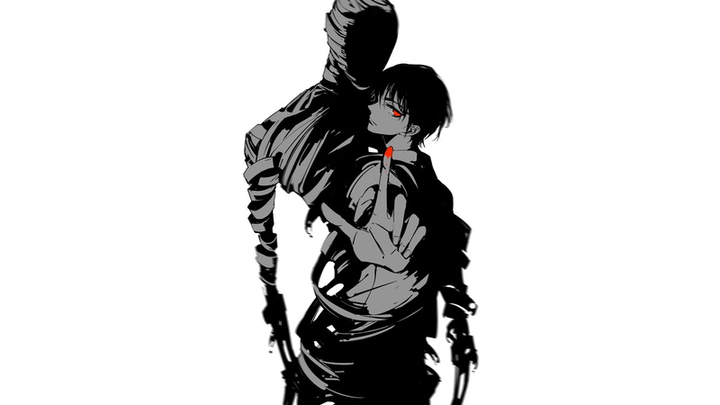 1080P, red eyes, Ajin, Nagai Kei, anime girls, simple background, white background, selective coloring