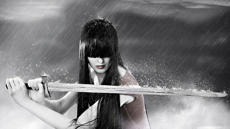 sword, portrait, women, architecture, young adult, holding, young women, hair, fashion, digital art, beauty, one person, adult, warrior, fantasy art, fantasy girl