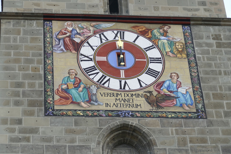 time, church, human representation, art and craft, building exterior, clock face, building, mural, history, belief, carpathian mountains, spirituality