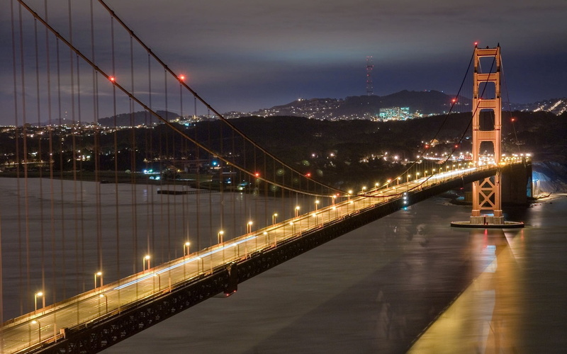 golden gate, famous Place, lights, concrete, water, travel, architecture And Buildings, light, nature, office building exterior, suspension Bridge, sea