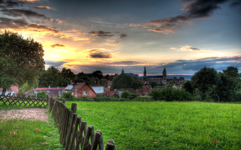 Houses, Clouds, Sunset, Beautiful, Grass, 1080P, Bamberg, Scenery