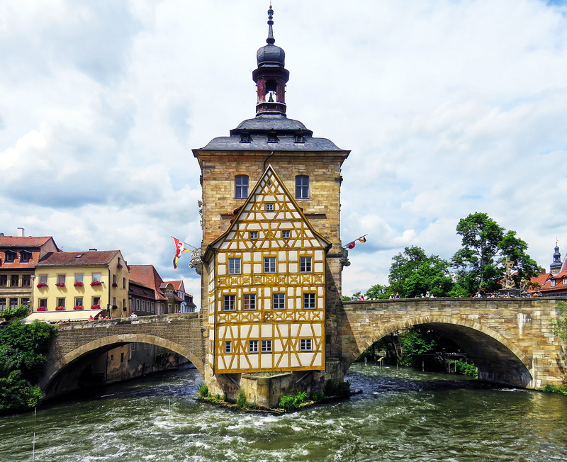 tower, nature, tourism, historically, regnitz, old, travel Destinations, concrete, architecture, built Structure, water, tree, canal, near, europe, Bamberg