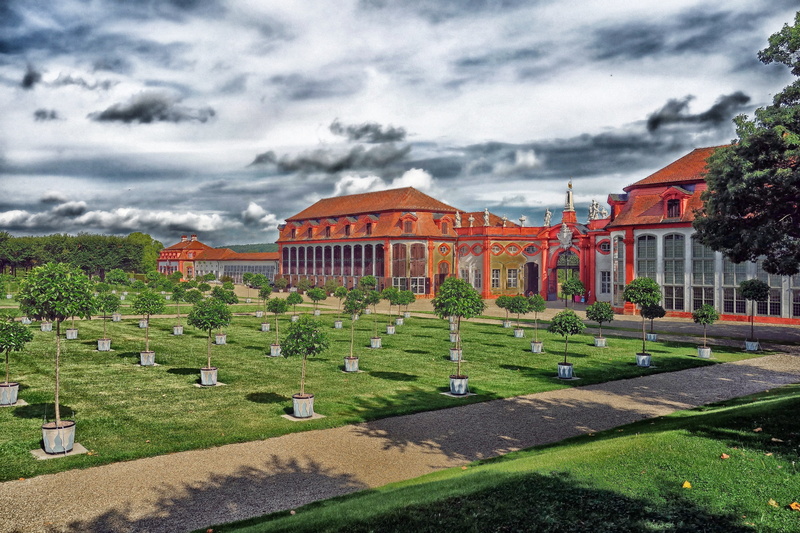 built structure, Bamberg, plant, grass, spring, travel destinations, building, sky, lawn, formal garden, historical, the past, trees, Palace, hdr, outside
