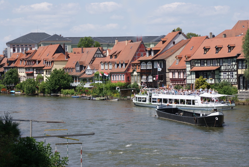 building, building exterior, romantic, day, swiss francs, outdoors, historically, water, ships, river, architecture, Bamberg, old town, city, transportation