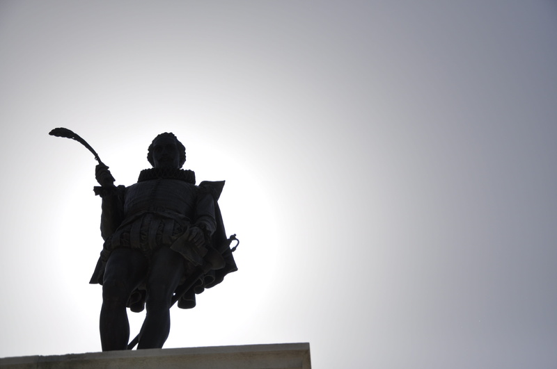 famous person, people, history, alcala, against the light, day, nature, writer, silhouette, male likeness, clear sky, copy space, spain, henares, cervantes