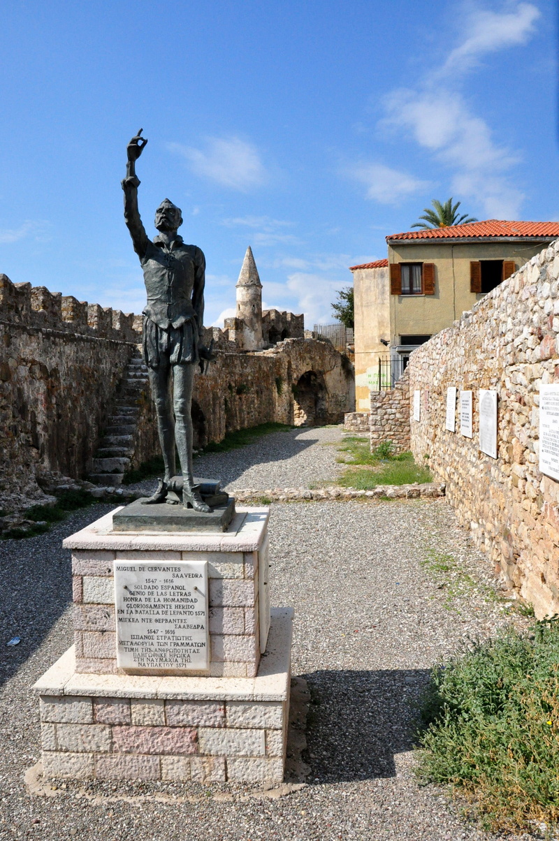 sculpture, memorial, old Ruin, walls, Miguel de Cervantes, sky, monument, travel Destinations, travel, port, 2K, cultures, Statue, europe, nafpaktos, miguel