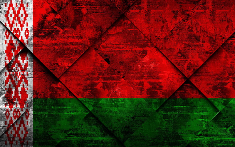 Flag, Flag Of Belarus, National Symbols, 4K, Belarus, Europe, Belarusian Flag, Rhombus Grunge Texture, Grunge Art