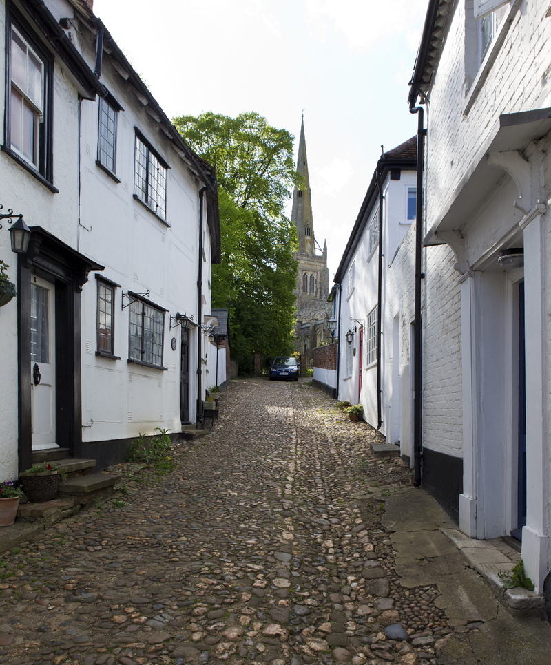 cobblestone, row house, house, architecture, church spire, paving stone, long, tree, cobbled street, built structure, outdoors, street, 4K, plant, footpath