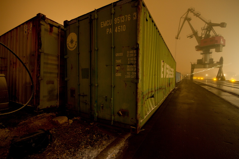 sky, industrial equipment, warenlager, commercial dock, Port, industry, machinery, Regensburg, no people, Night, mode of transportation, Crane, nature