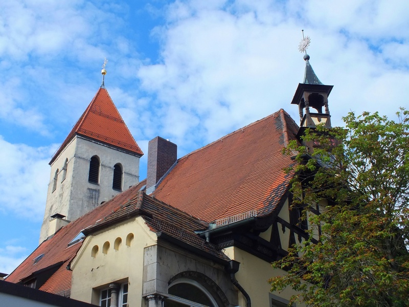 built structure, day, roof, low angle view, regensburg, belief, steeple, nature, building, germany, church, place of worship, religion, spirituality, house