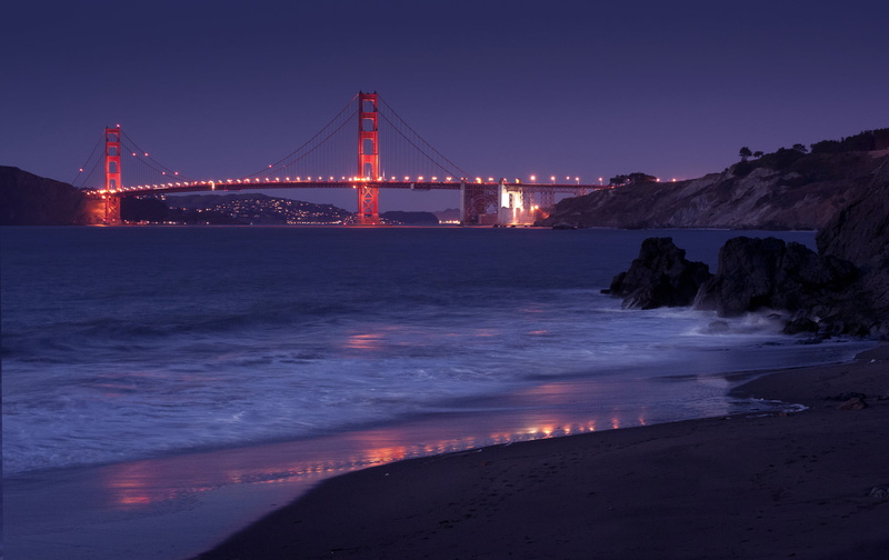 the sky, francisco, tourism, san, lighting, the city, Strait, bridge - man made structure, built structure, travel, lights, purple, illuminated, architecture